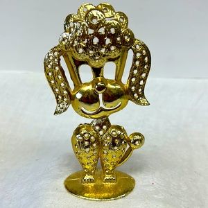 Vintage gold tone metal poodle shaped earring holder